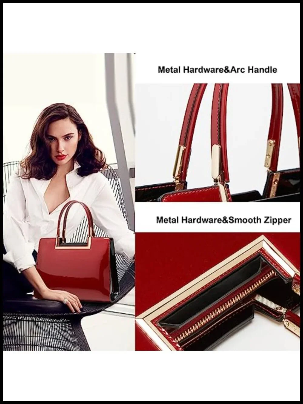 Patent Leather Satchel Bag Top Handle Crossbody Shoulder Purse